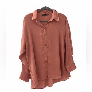 Zara Satin Shirt in Warm Coral